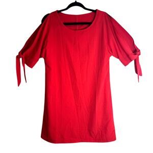 NWOT Womens Shift Tie Sleeve Round Neck Mini Dress Red Medium Casual Comfort
